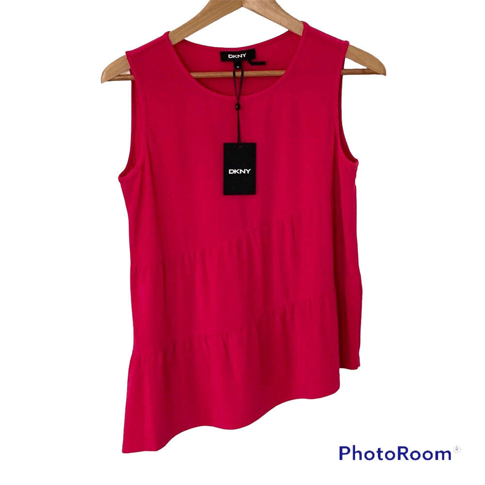 DKNY Top Womens XS Fuschia Sleeveless Jewel Neck Asymmetric Orchid NEW